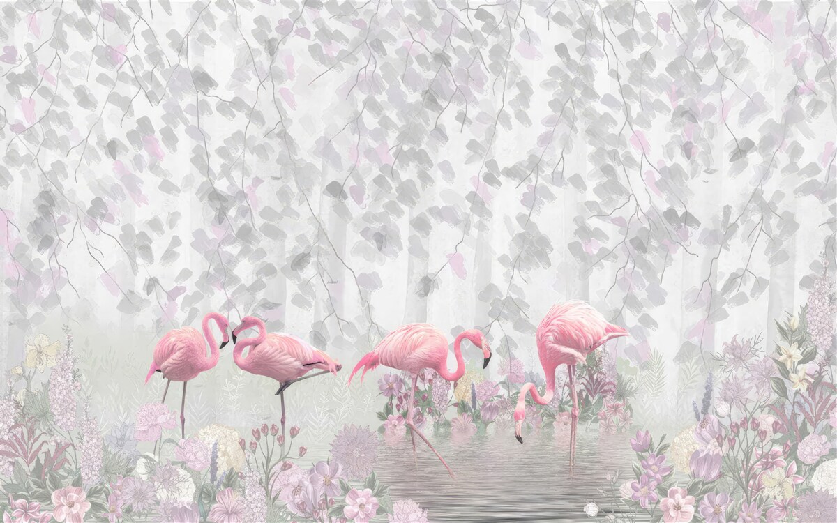 Fototapet flamingo roz