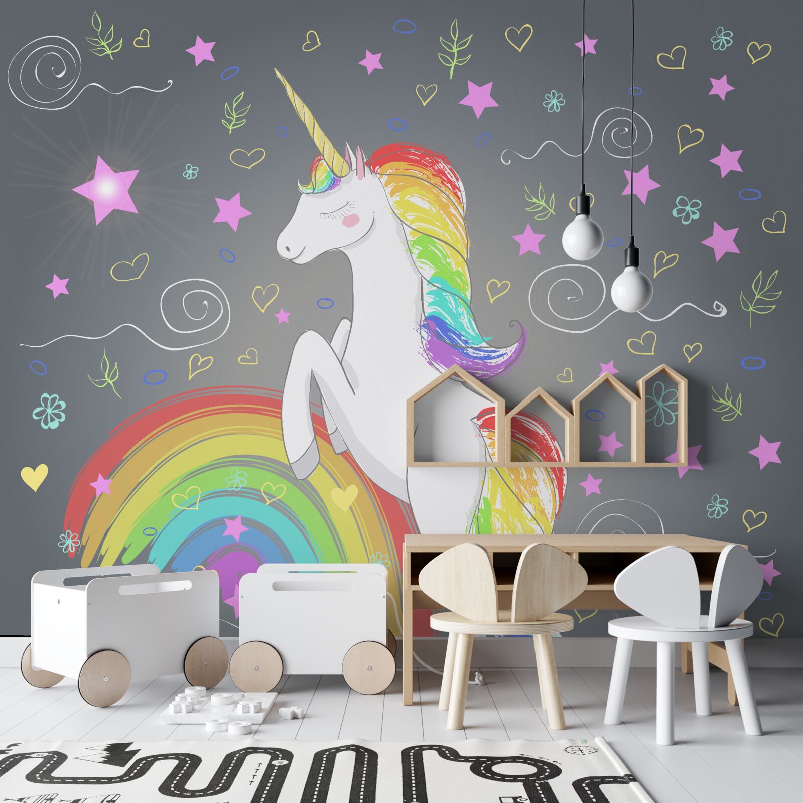 Fototapet unicorn curcubeu