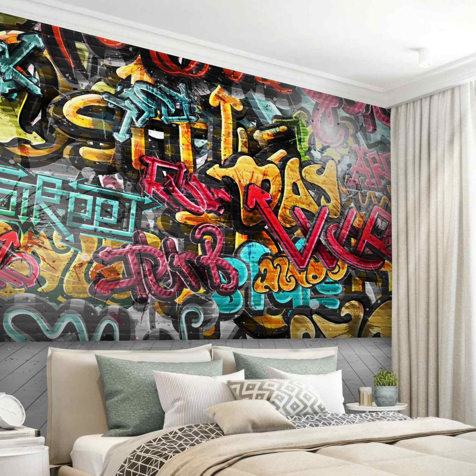 Fototapet perete acoperit cu graffiti