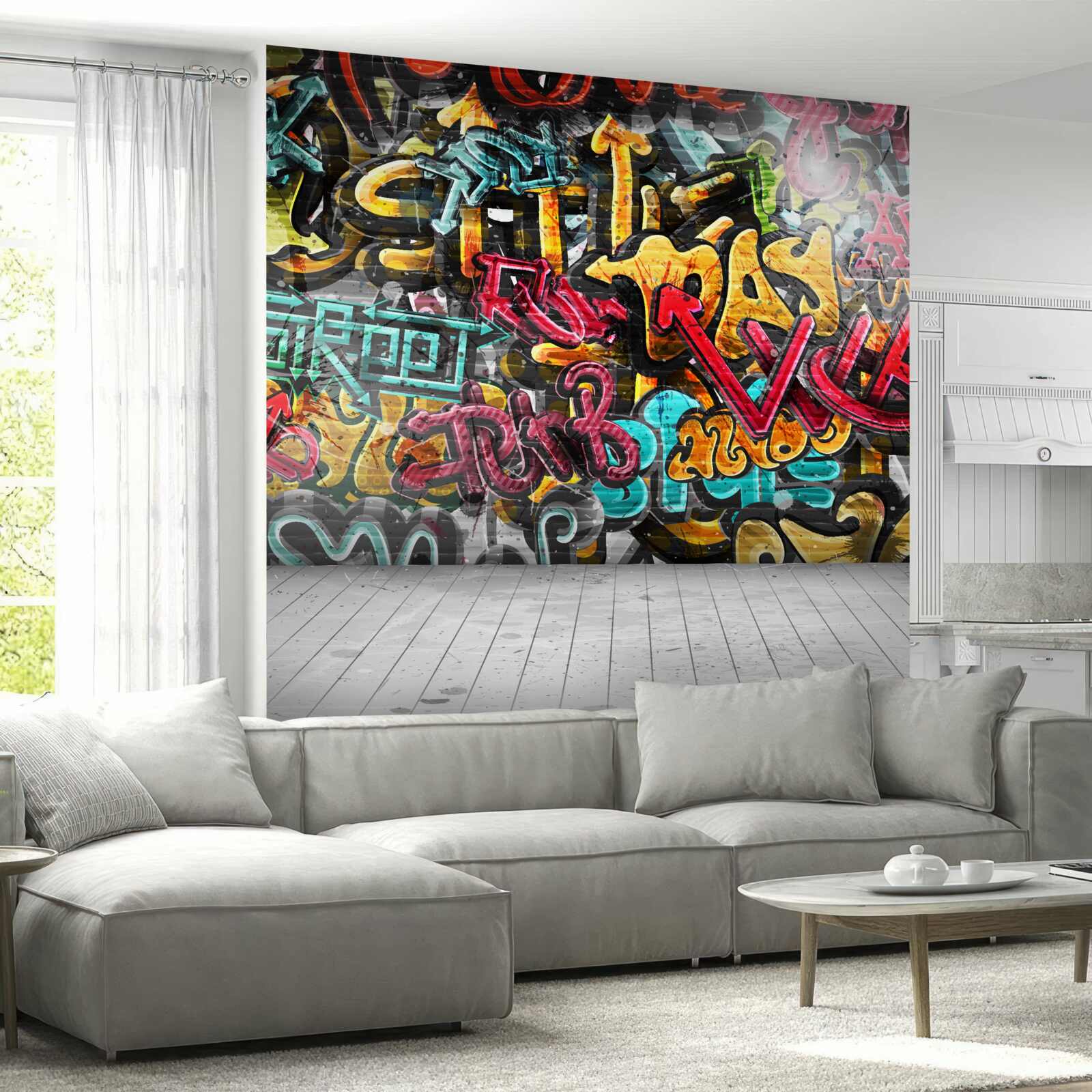 Fototapet perete acoperit cu graffiti