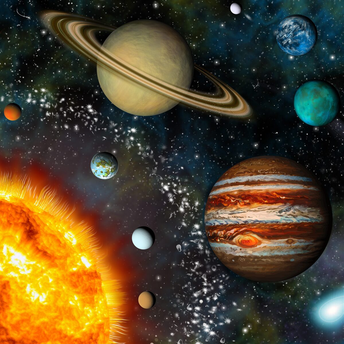 Fototapet planete care se învârt în jurul soarelui