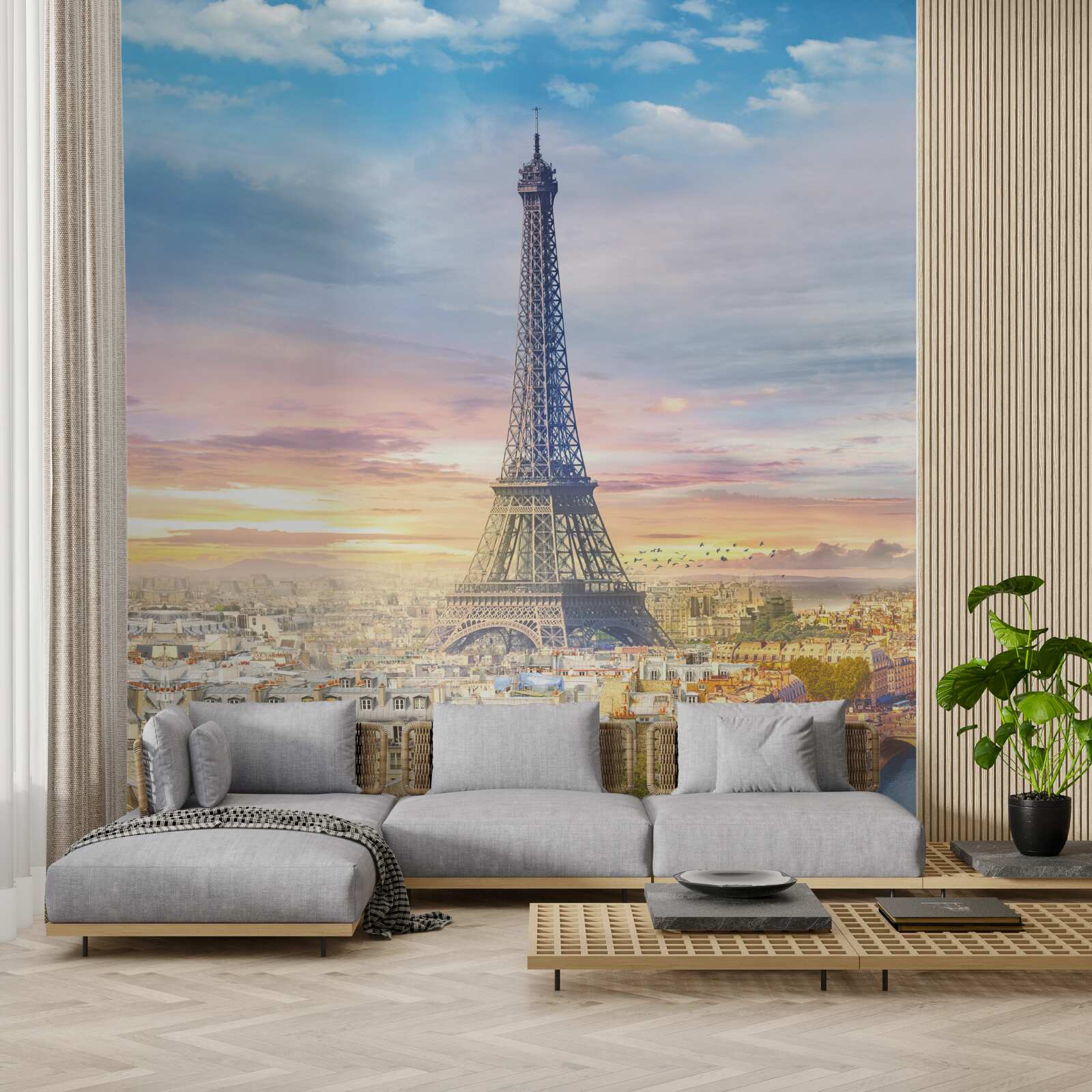 Fototapet vedere magnifică a turnului eiffel și a orizontului orașului
