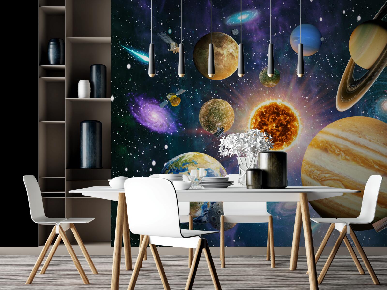 Fototapet planete pictate în diferite culori strălucitoare