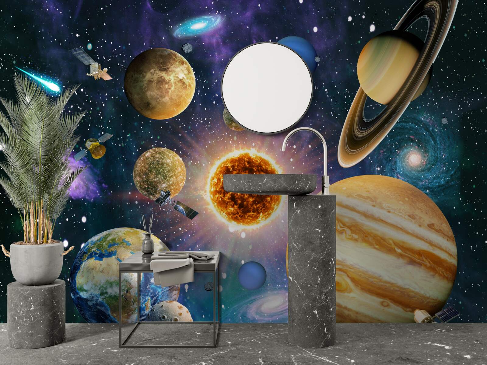 Fototapet planete pictate în diferite culori strălucitoare
