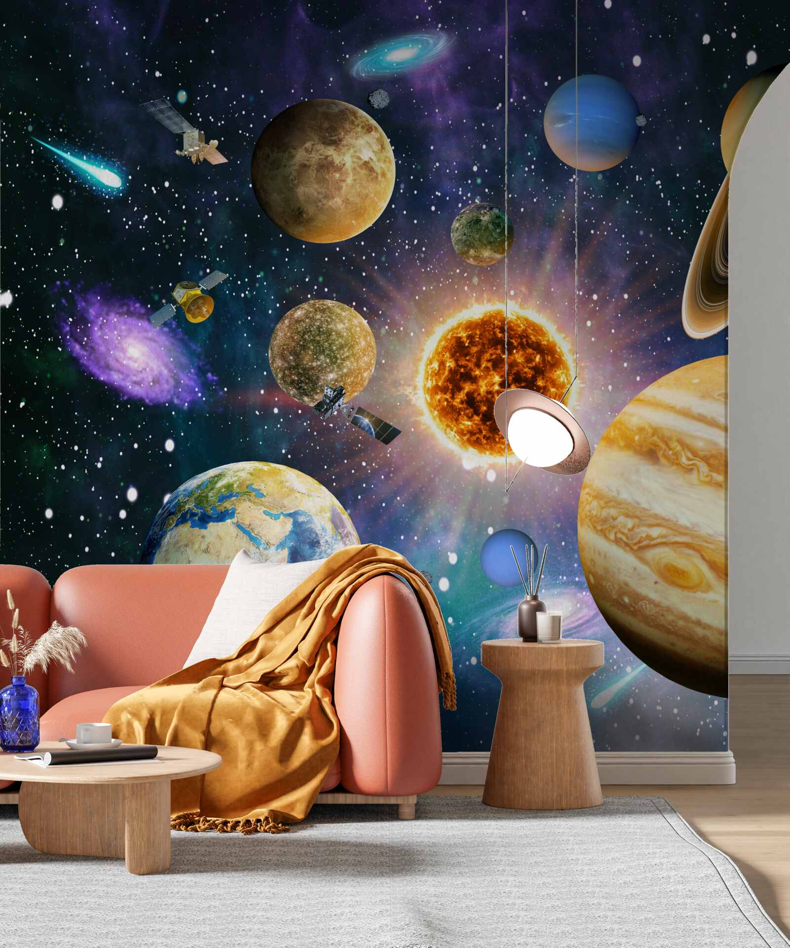 Fototapet planete pictate în diferite culori strălucitoare