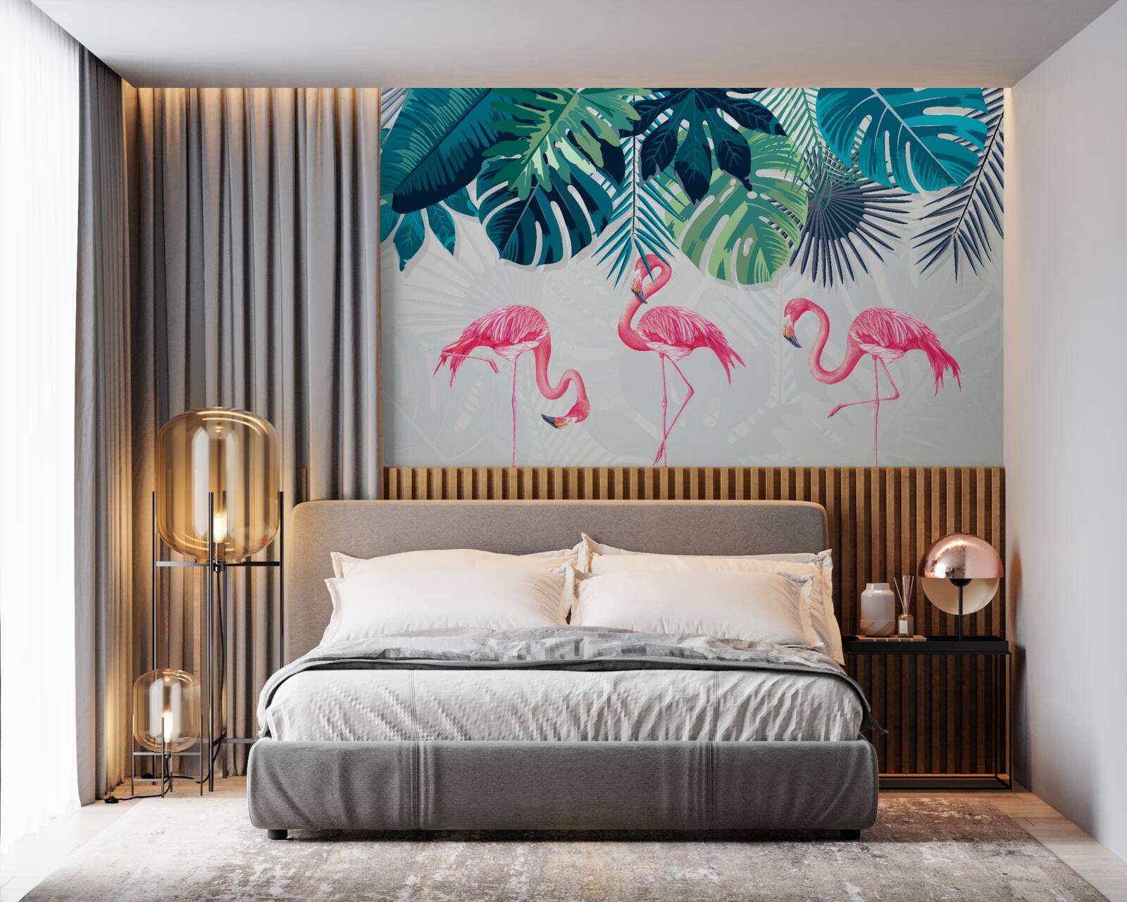 Fototapet păduri tropicale cu flamingo roz