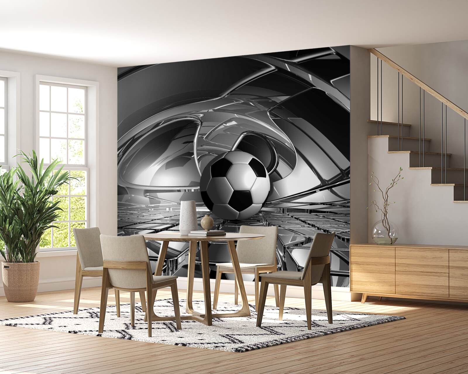 Fototapet fotbal pe o suprafață de sticlă