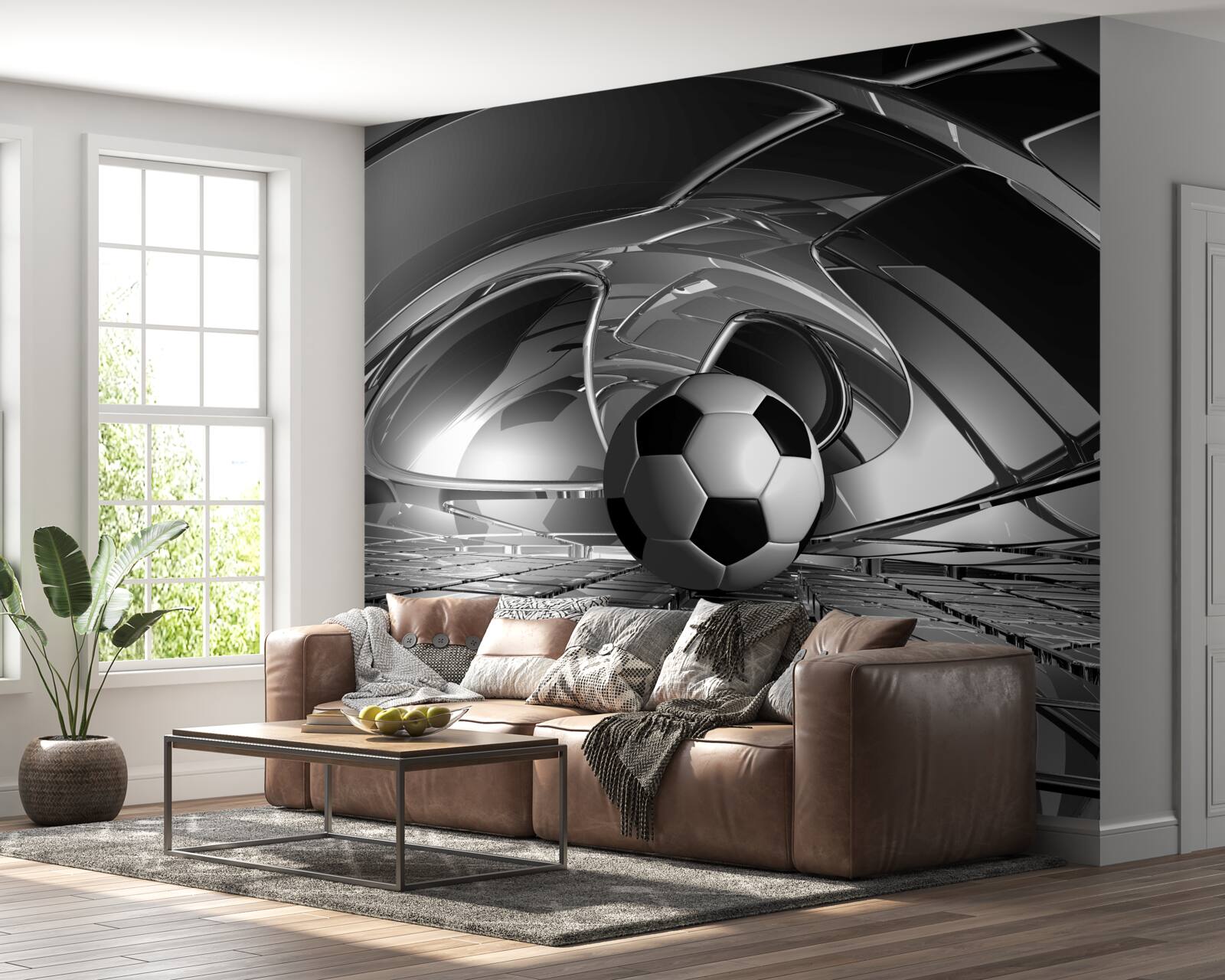 Fototapet fotbal pe o suprafață de sticlă