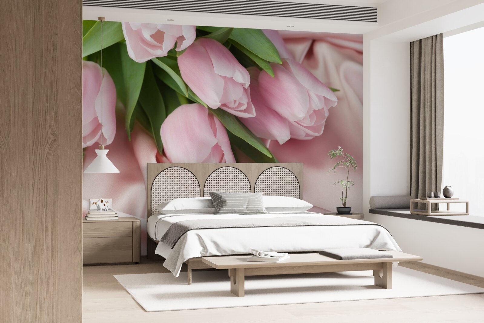 Fototapet mătase decorată cu lalele roz delicate