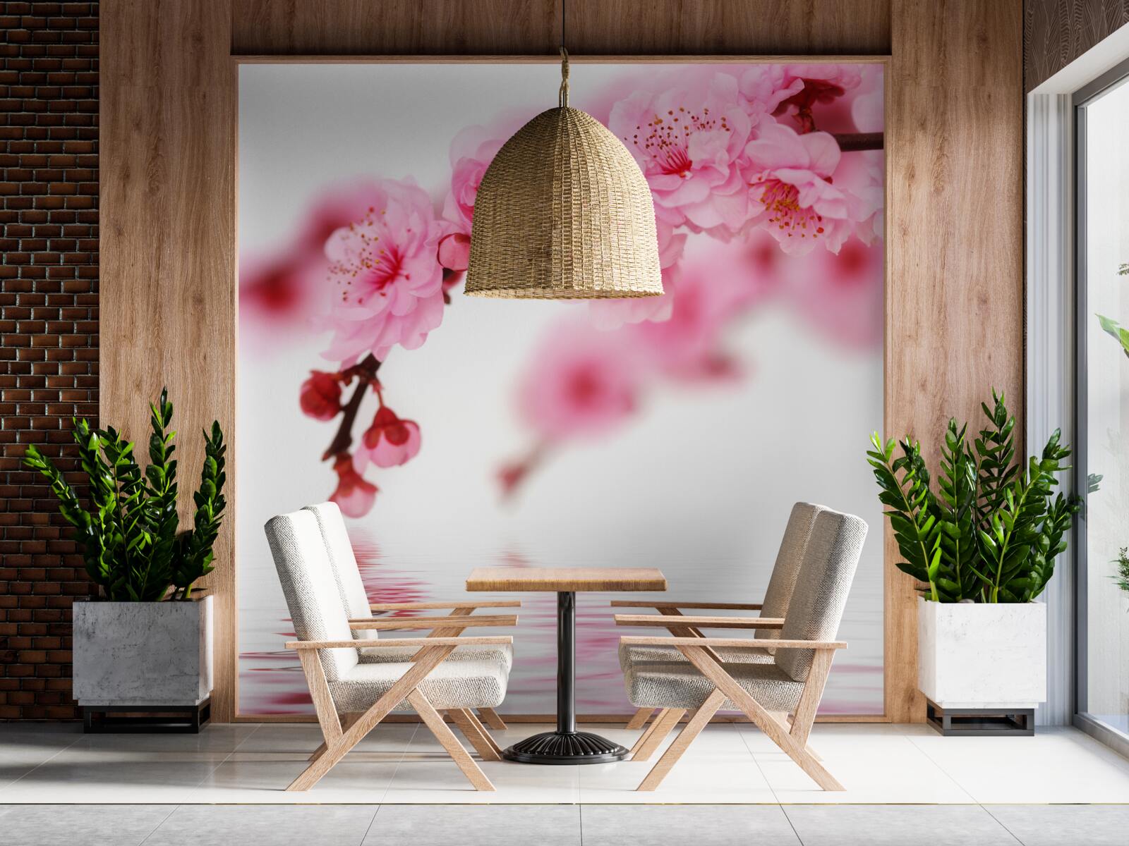 Fototapet filiala pink sakura se află lângă apă