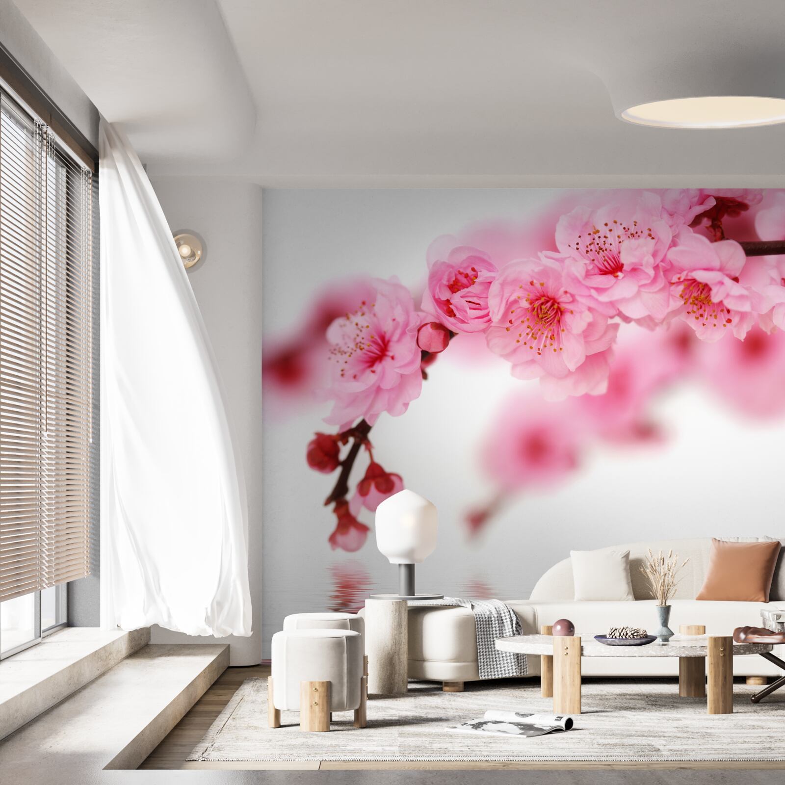 Fototapet filiala pink sakura se află lângă apă
