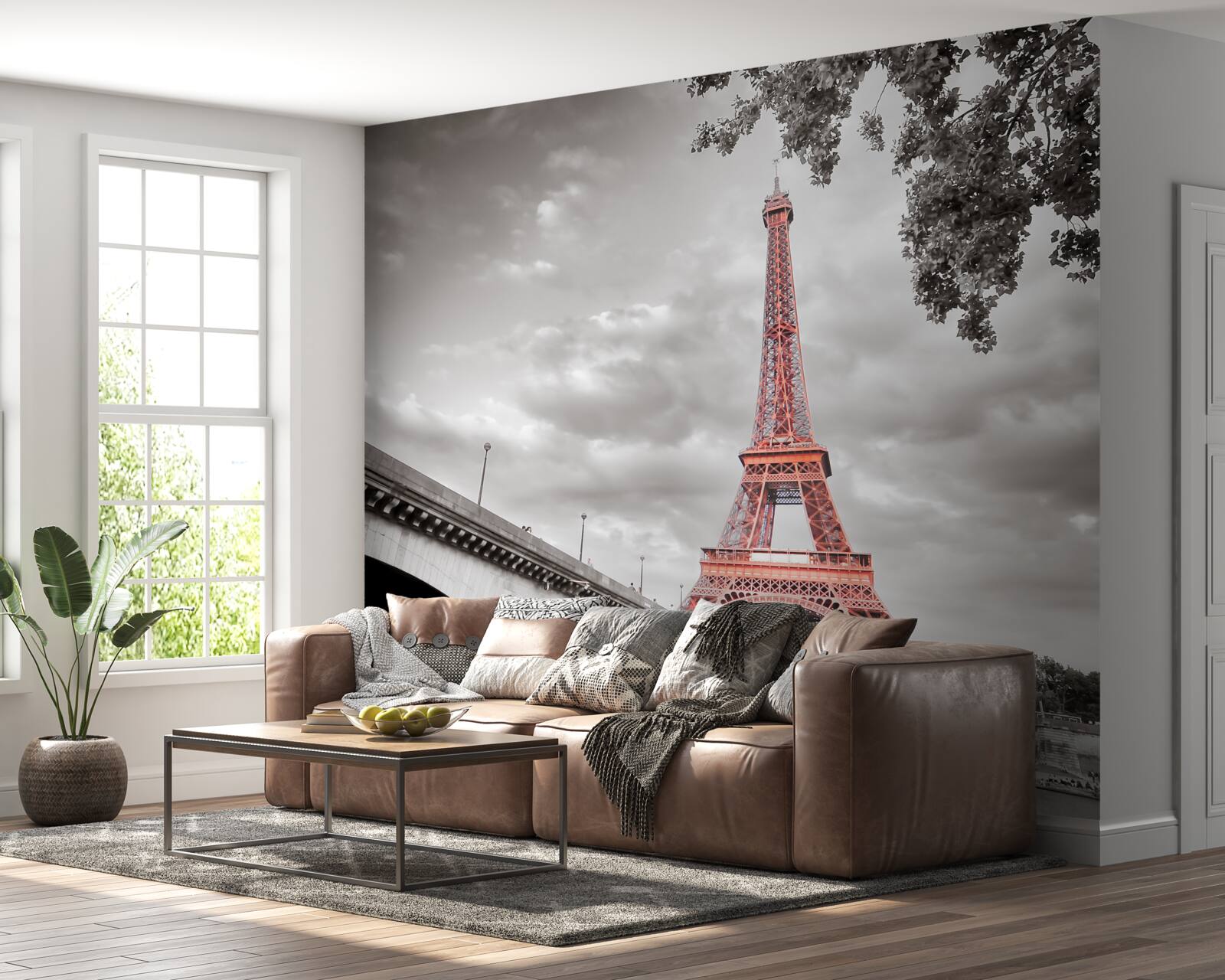 Fototapet în spatele vechiului pod peste râu se poate vedea turnul eiffel