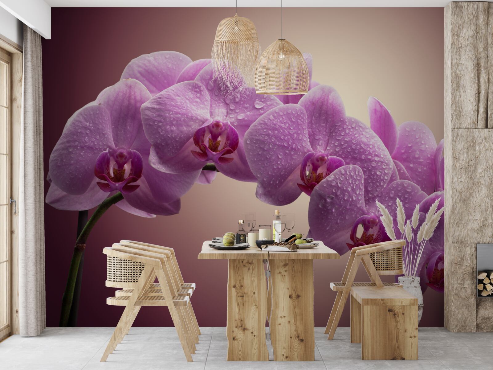 Fototapet ramură înflorită a unei orhidee liliac