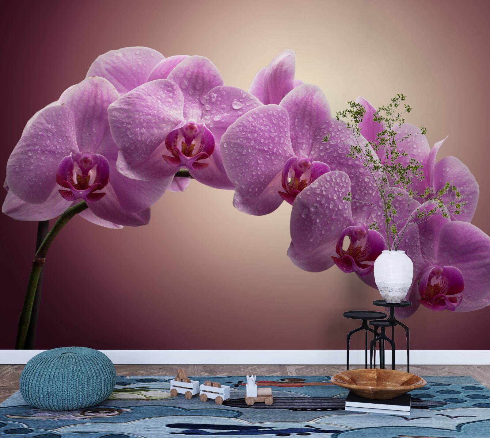 Fototapet ramură înflorită a unei orhidee liliac