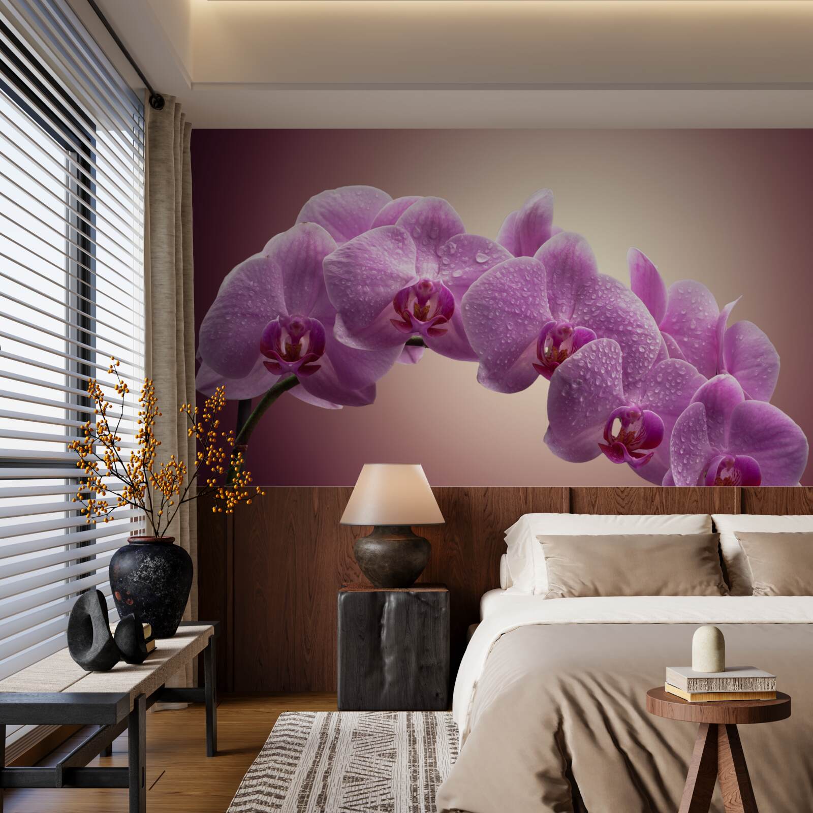 Fototapet ramură înflorită a unei orhidee liliac
