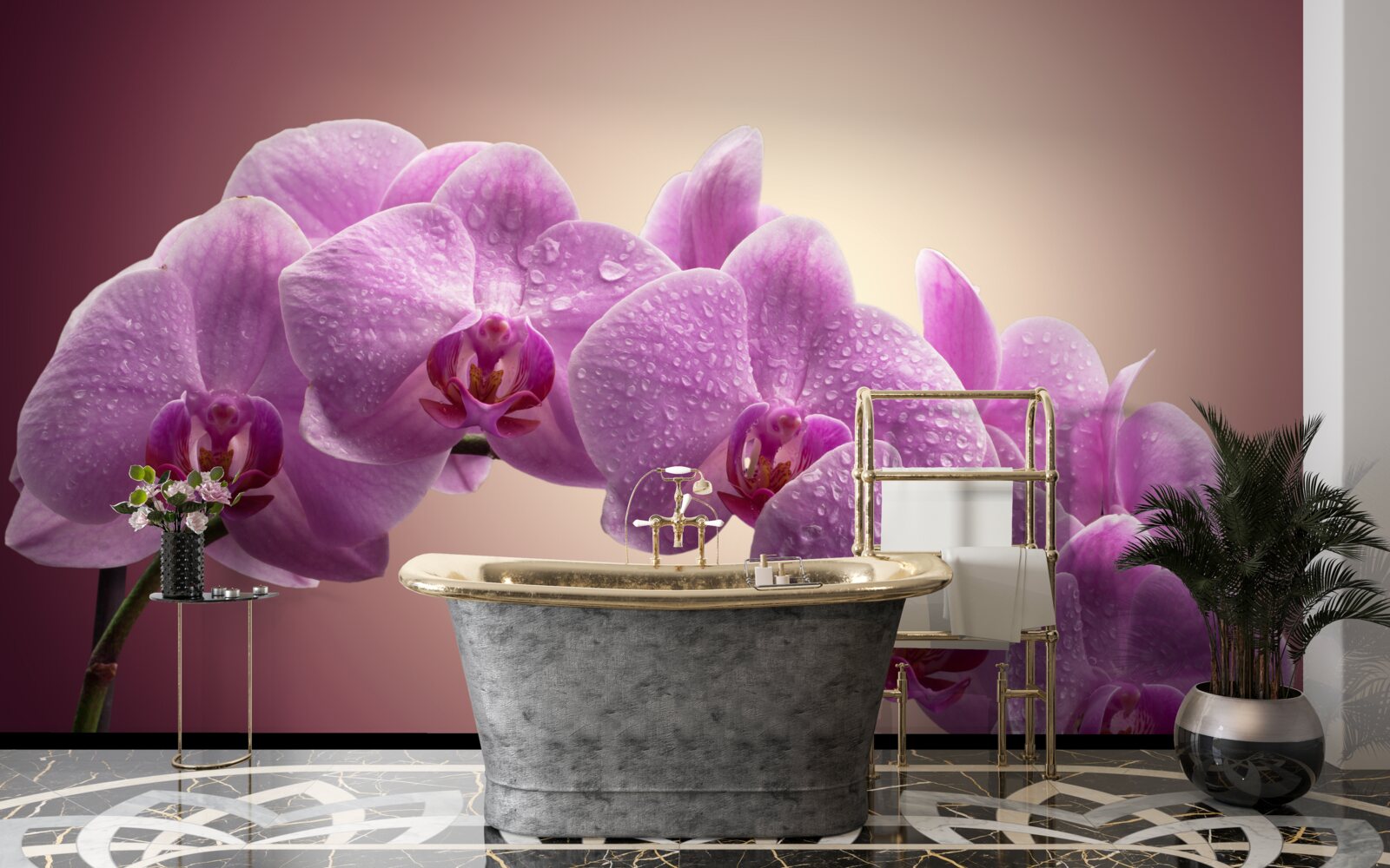 Fototapet ramură înflorită a unei orhidee liliac