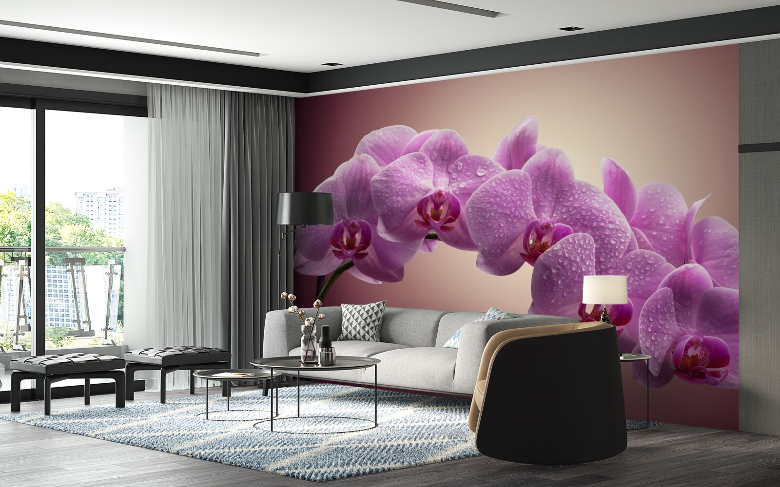 Fototapet ramură înflorită a unei orhidee liliac