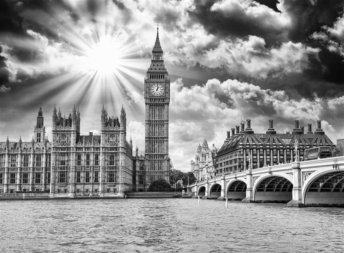 Fototapet Londra în alb și negru într-o zi senină