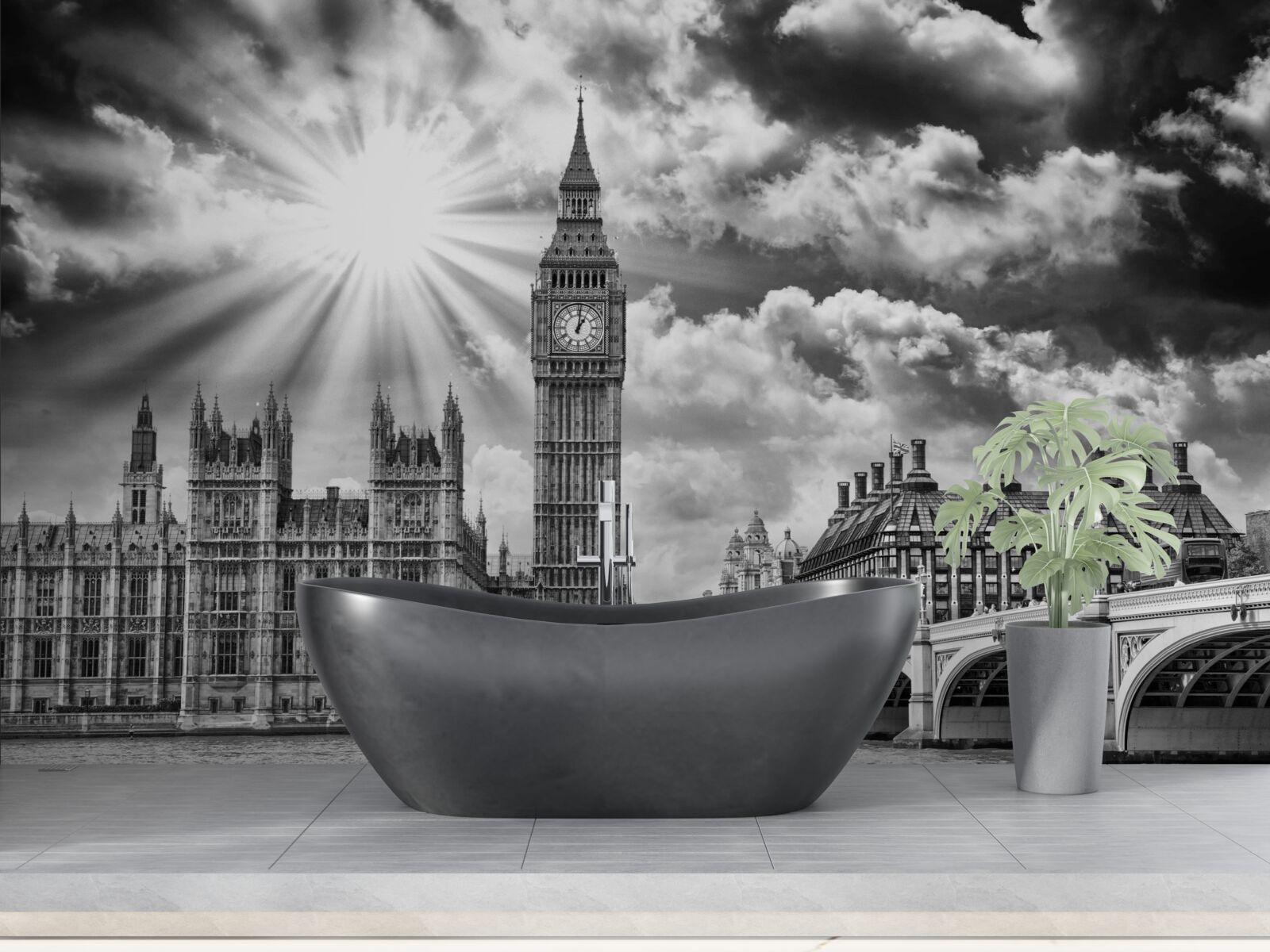 Fototapet Londra în alb și negru într-o zi senină