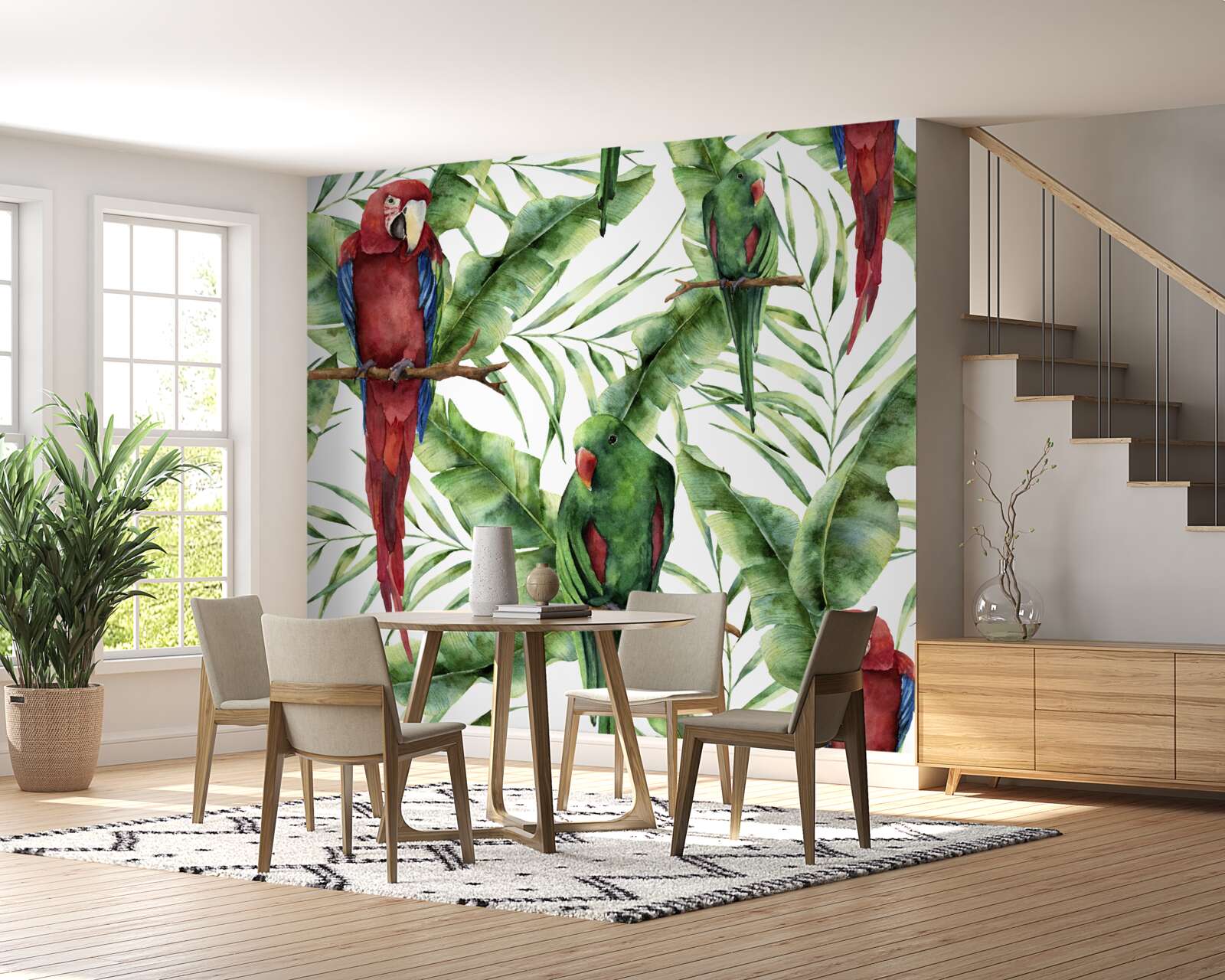 Fototapet ramuri tropicale cu papagali