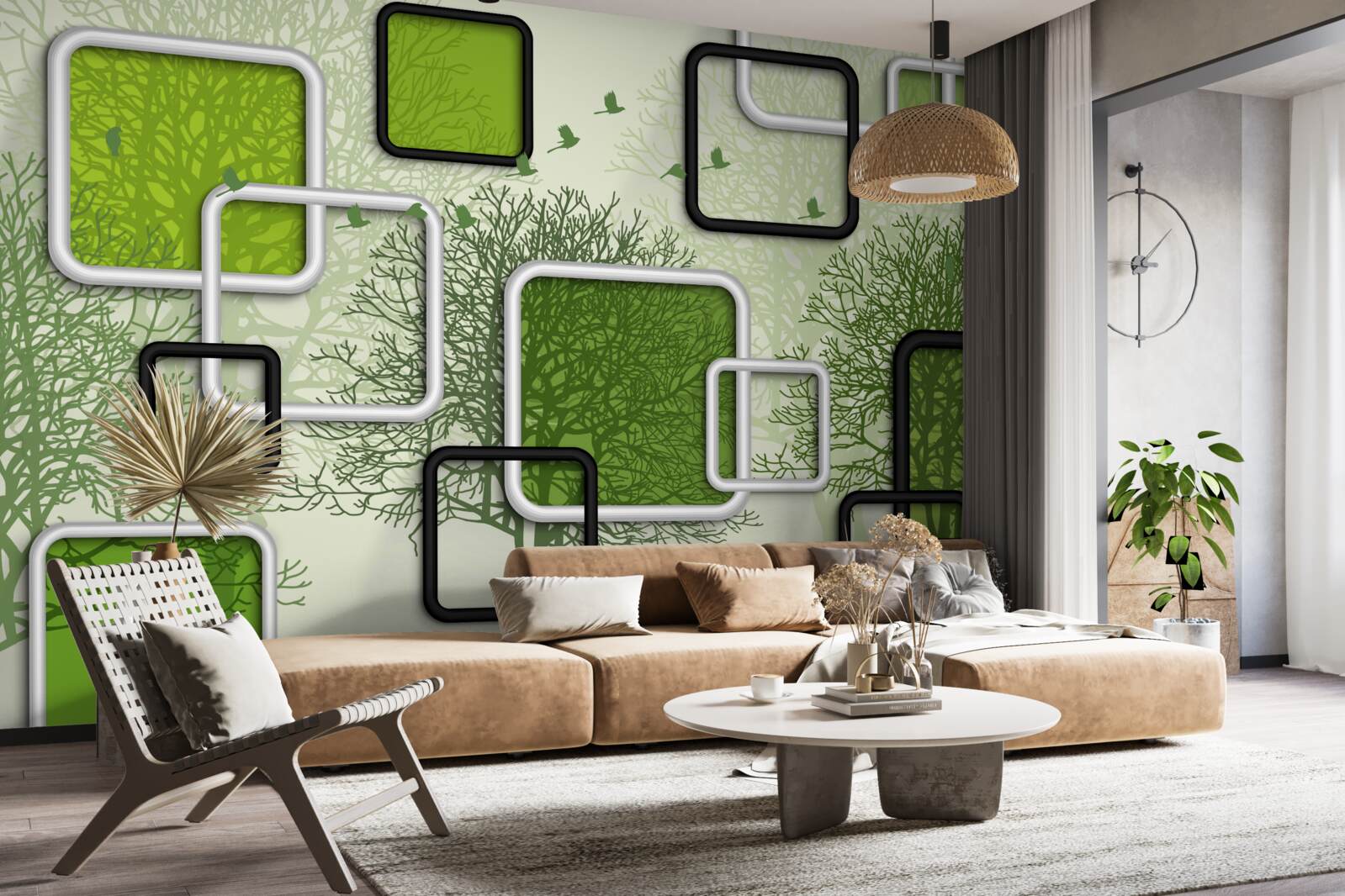 Fototapet fundal verde cu dreptunghiuri abstracte