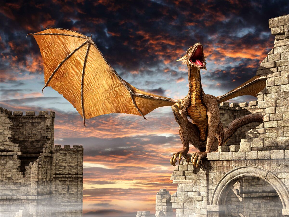 Fototapet dragon într-o fortăreață de piatră