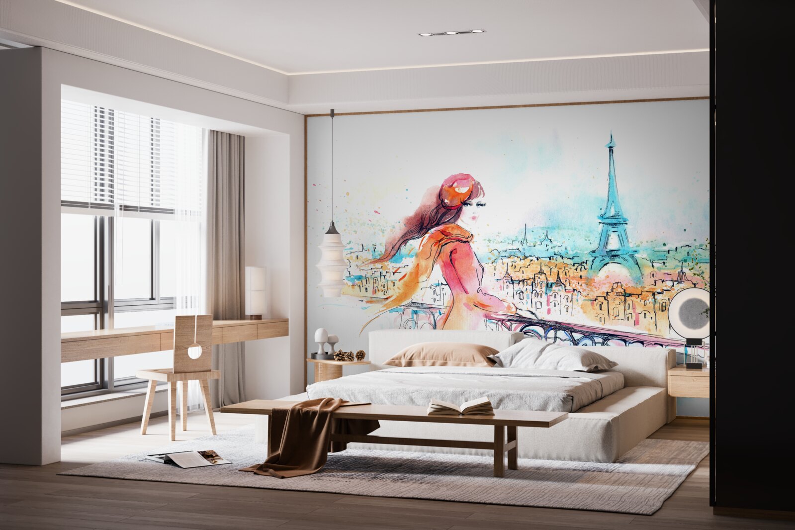 Fototapet fată plimbări prin acuarelă paris