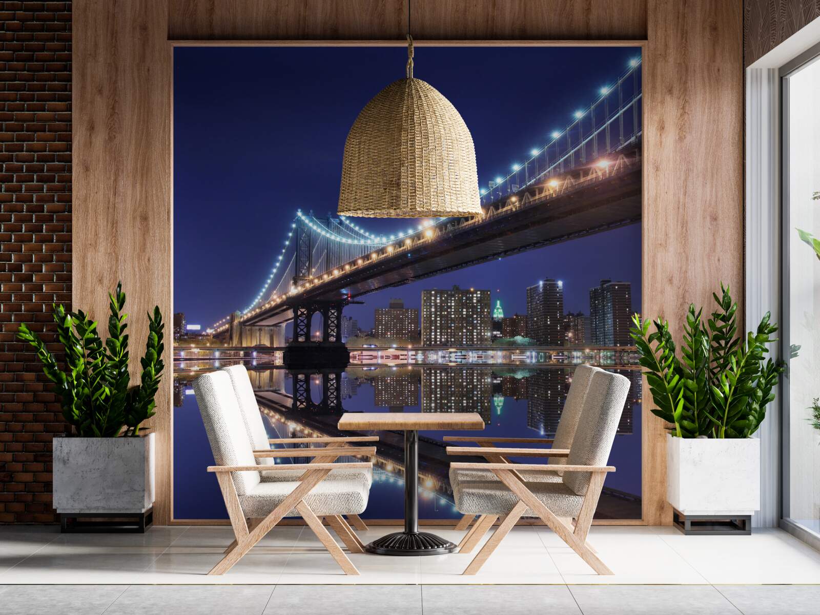 Fototapet reflecție a podului Brooklyn în apă