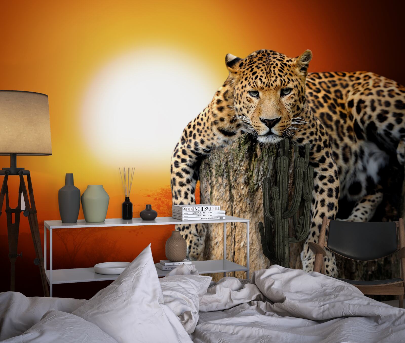 Fototapet leopard bucurându-se de apus