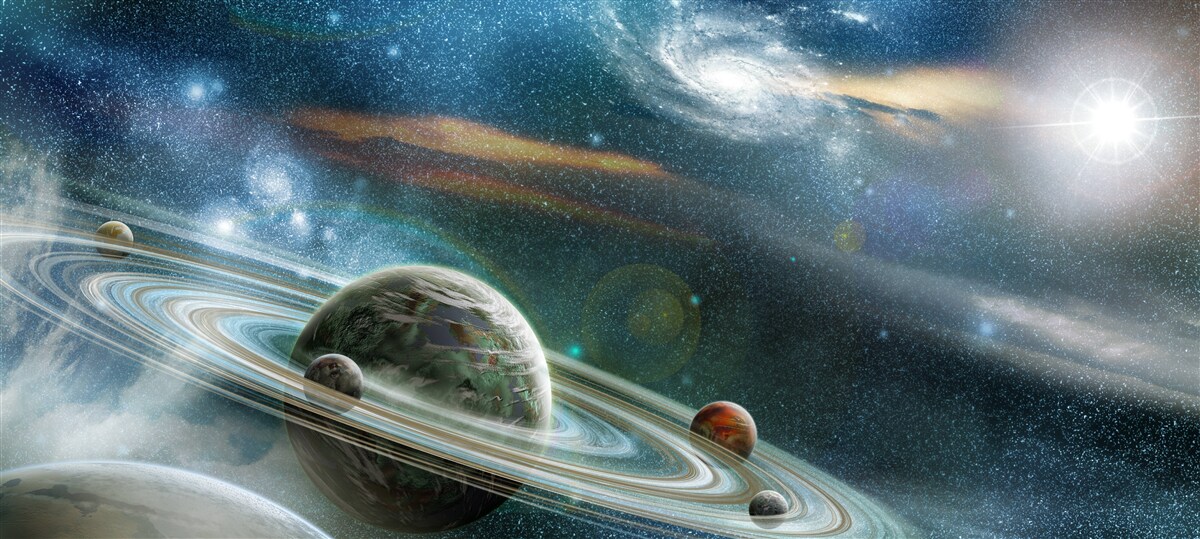 Fototapet planete și galaxii în univers