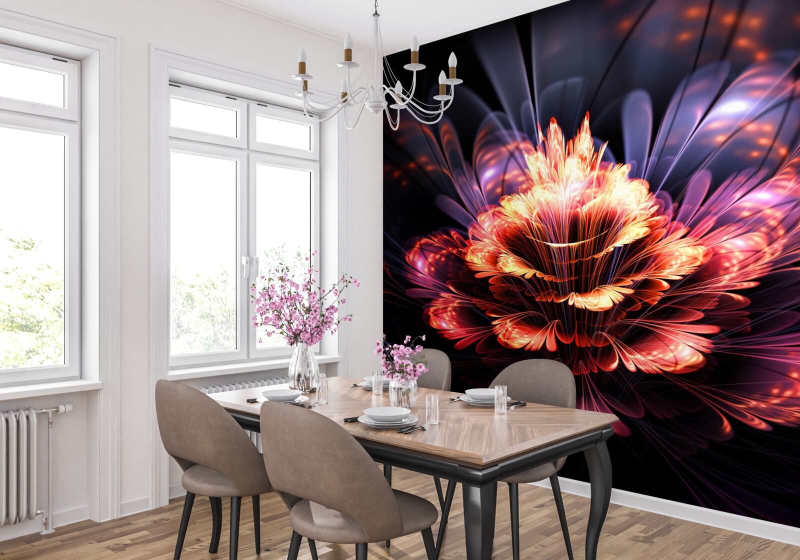 Fototapet lotus cu petale roșii