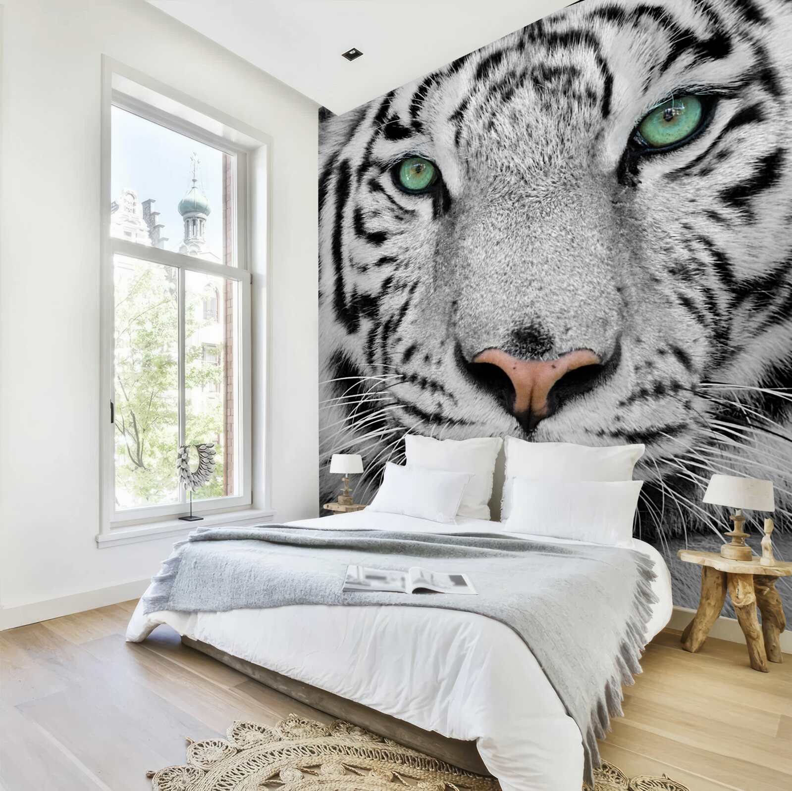 Fototapet tigru alb cu ochi verzi