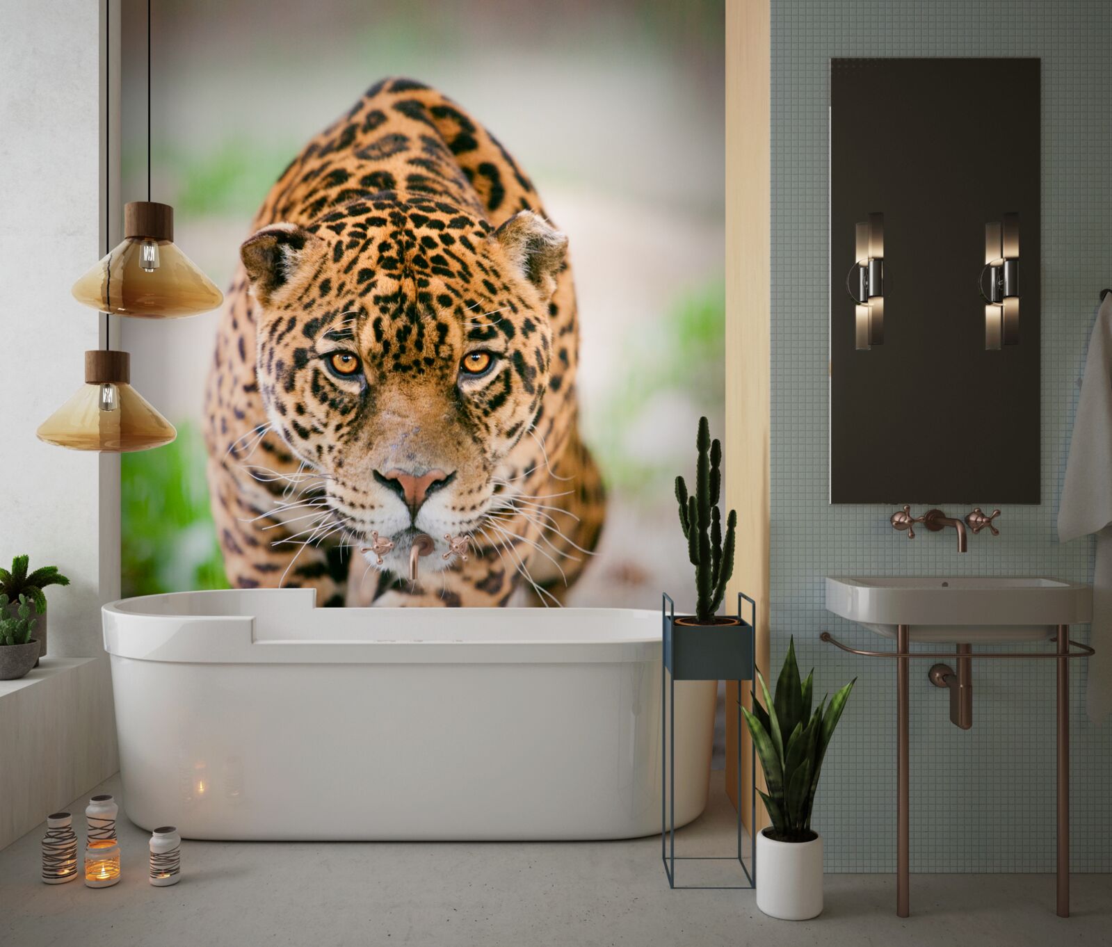 Fototapet un leopard pânditor cu ochi de chihlimbar