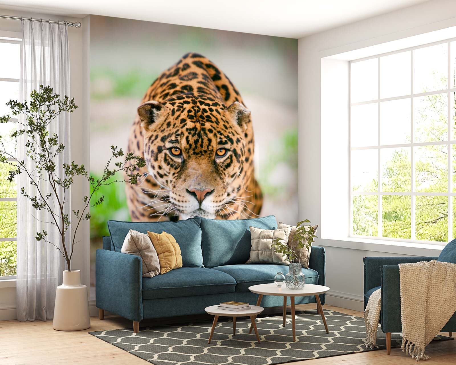 Fototapet un leopard pânditor cu ochi de chihlimbar
