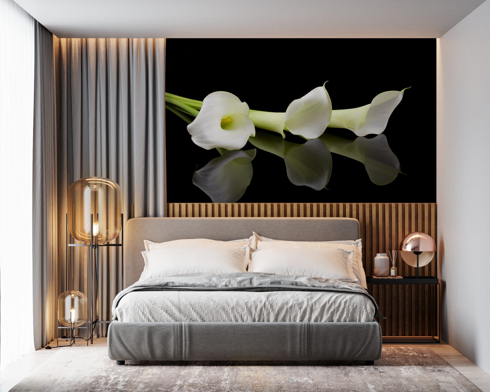 Fototapet crini calla reflectați în apă