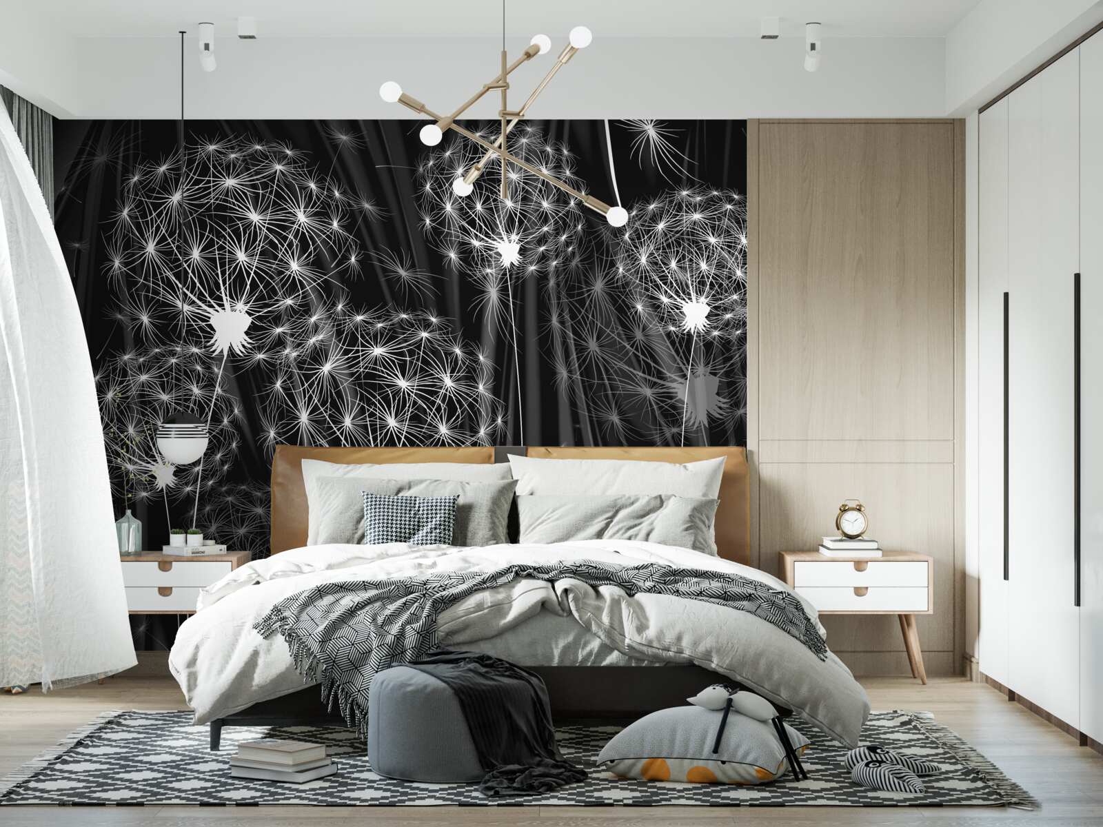 Fototapet abstracție de raze de lună pe păpădii
