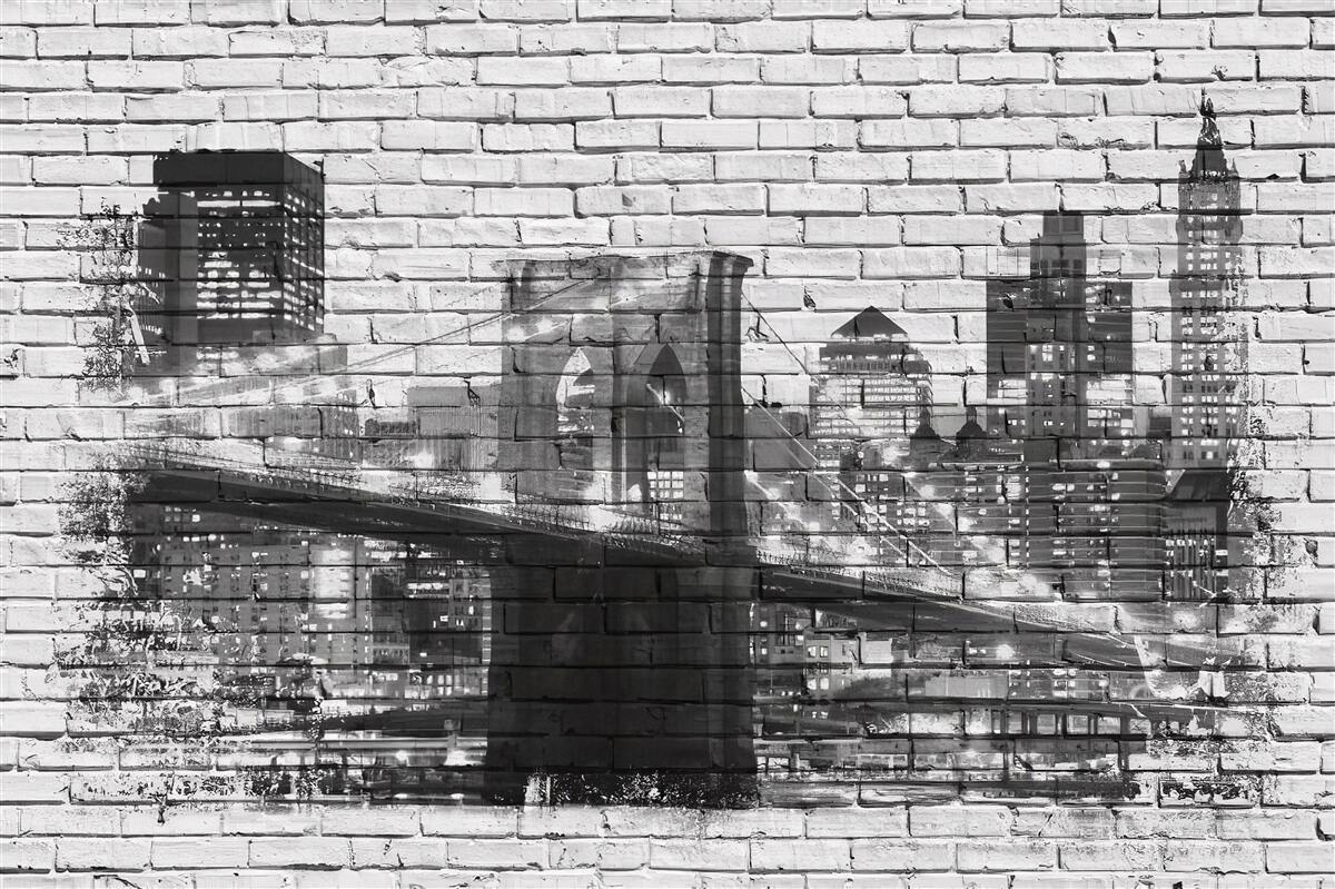 Fototapet podul manhattan cu peisaj urban pe cărămidă