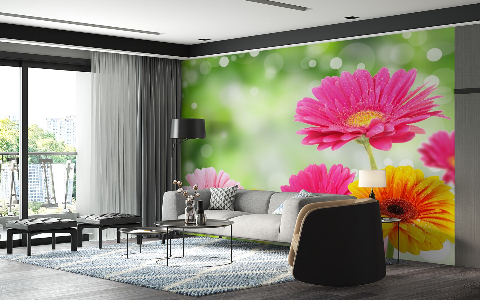 Fototapet gerbera strălucește sub picăturile de ploaie