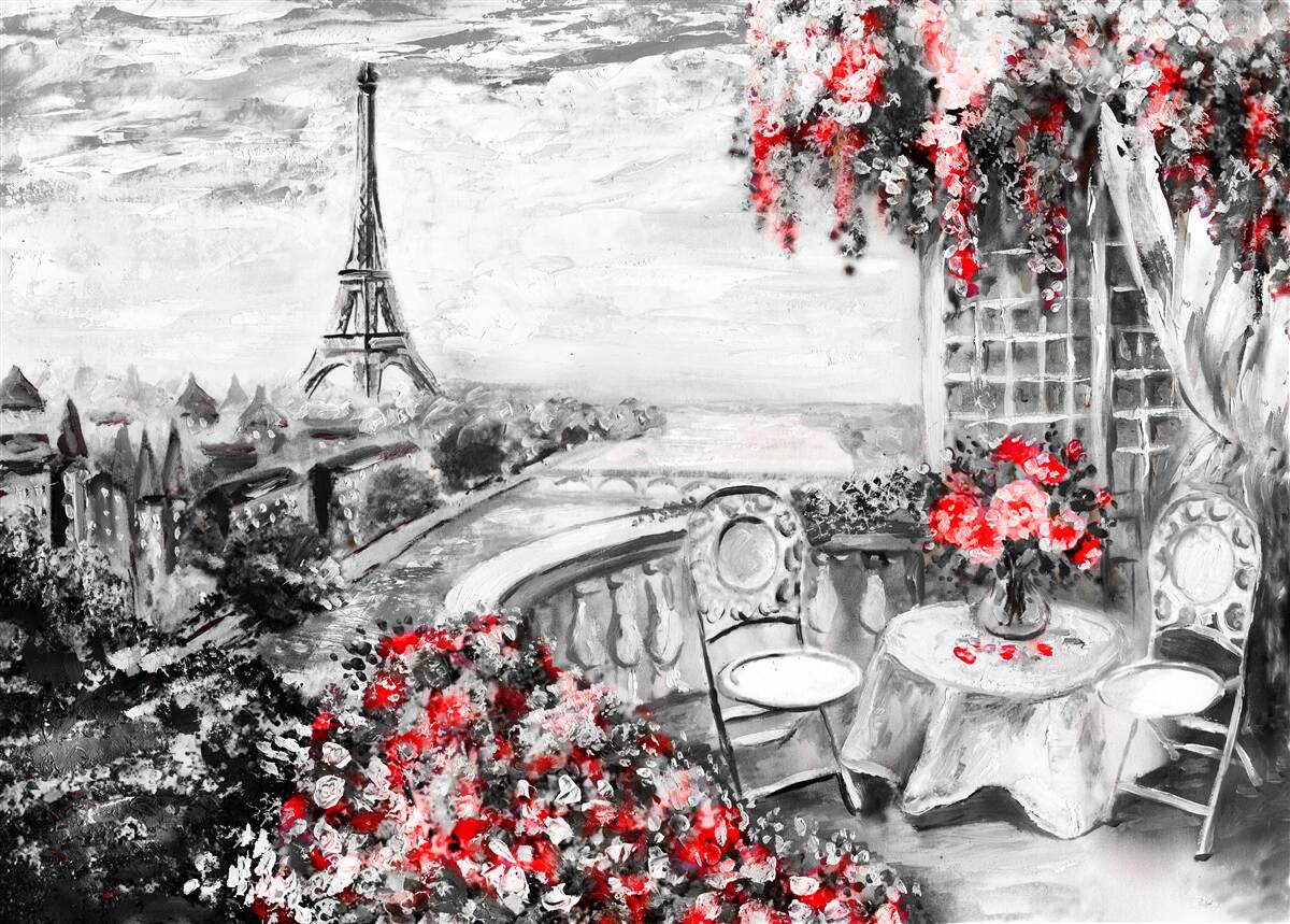 Fototapet cafenea verandă confortabilă cu vedere la turnul eiffel