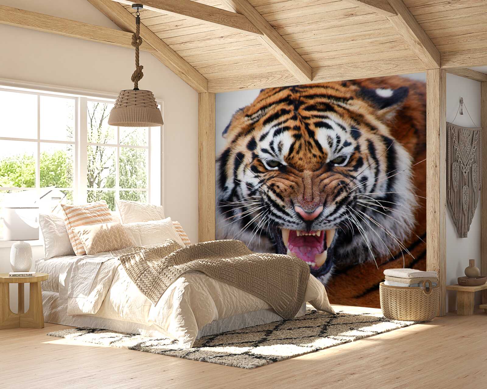 Fototapet tigrul adult furios face un răget