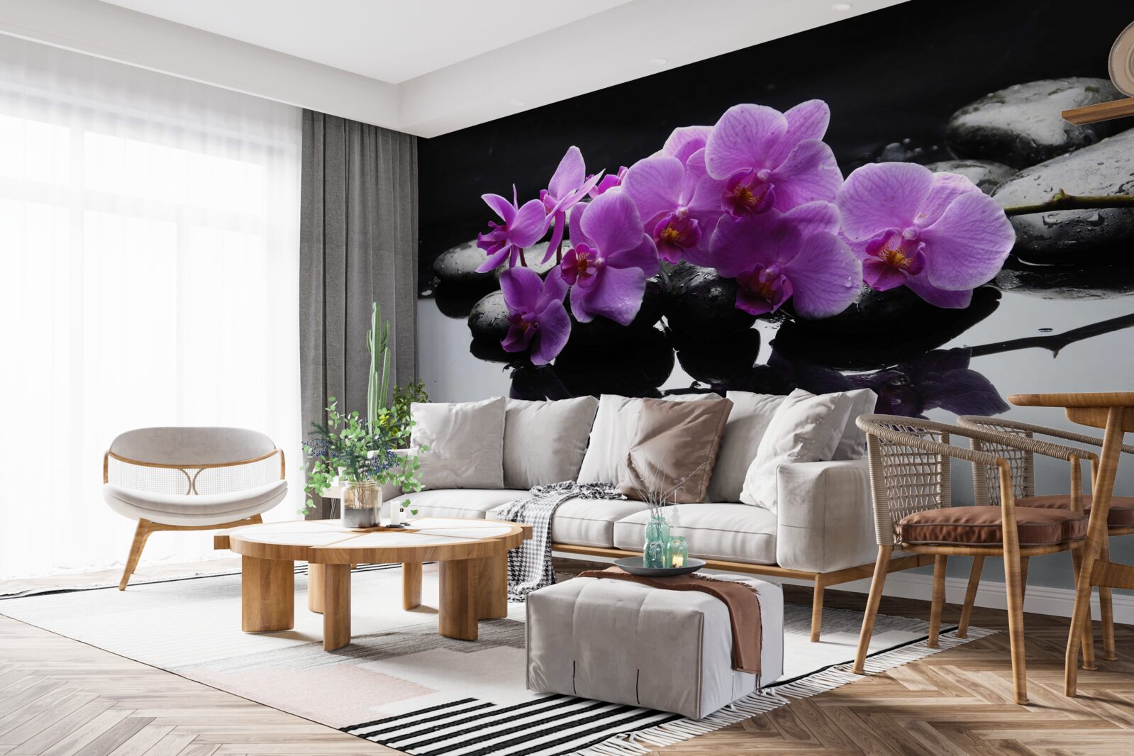 Fototapet orhidee liliac pe o piatră lângă apă