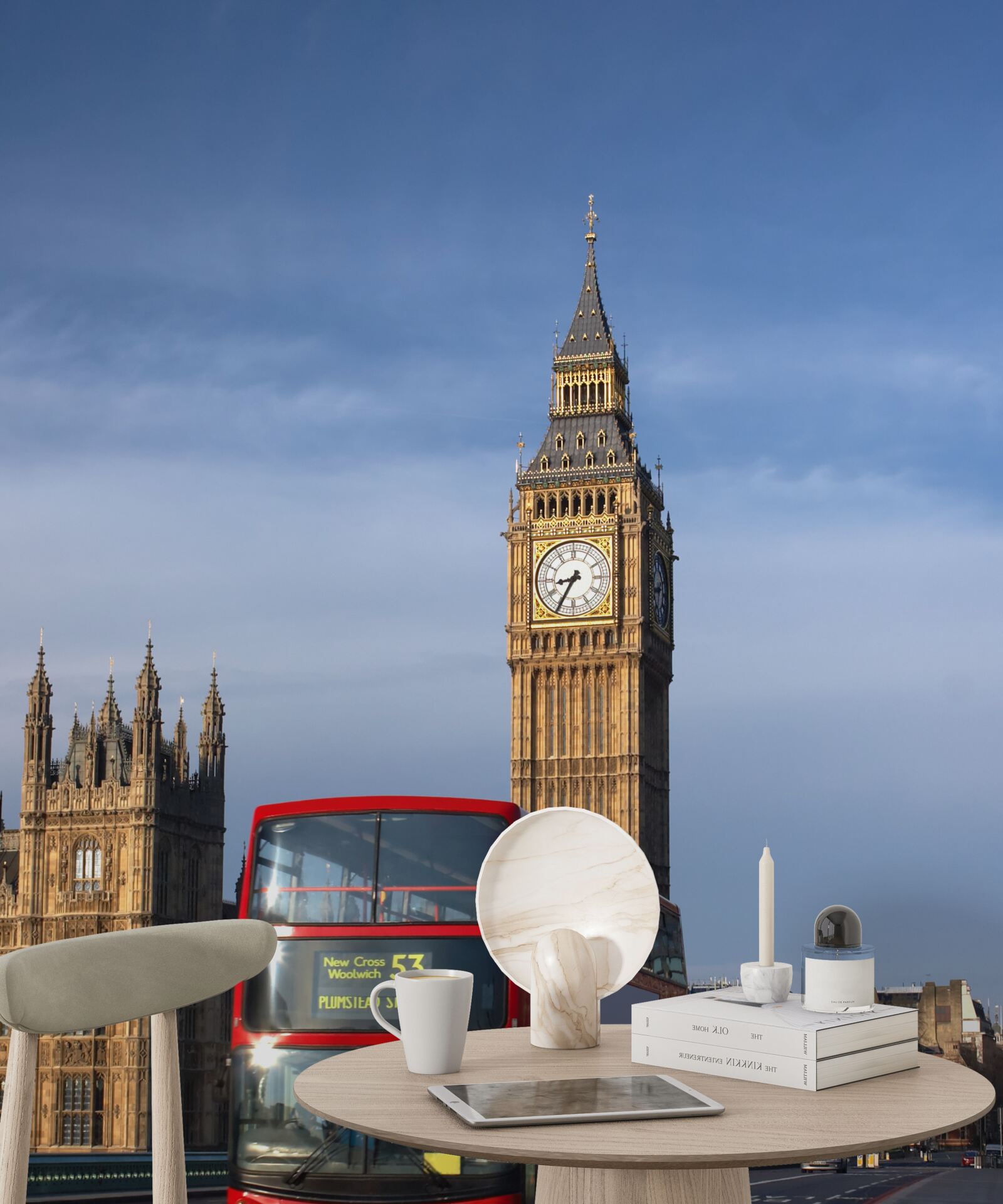 Fototapet autobuz cu pasageri pleacă de la Big Ben