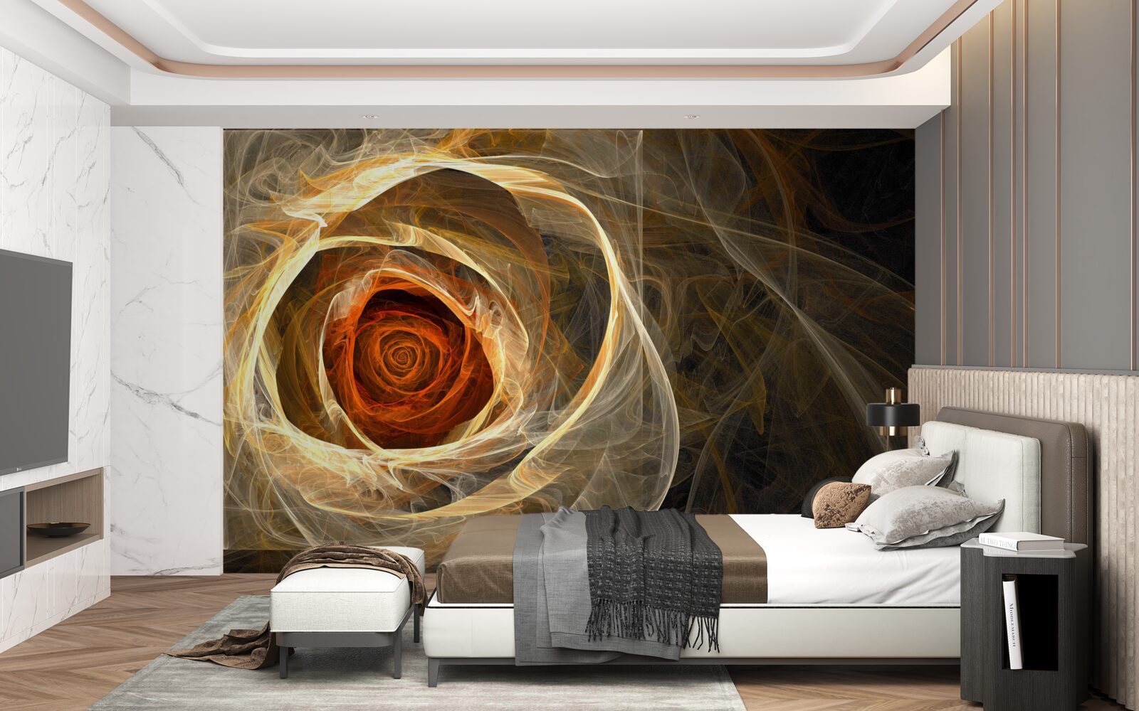 Fototapet trandafir luminos cu inimă roșiatică în stil abstract