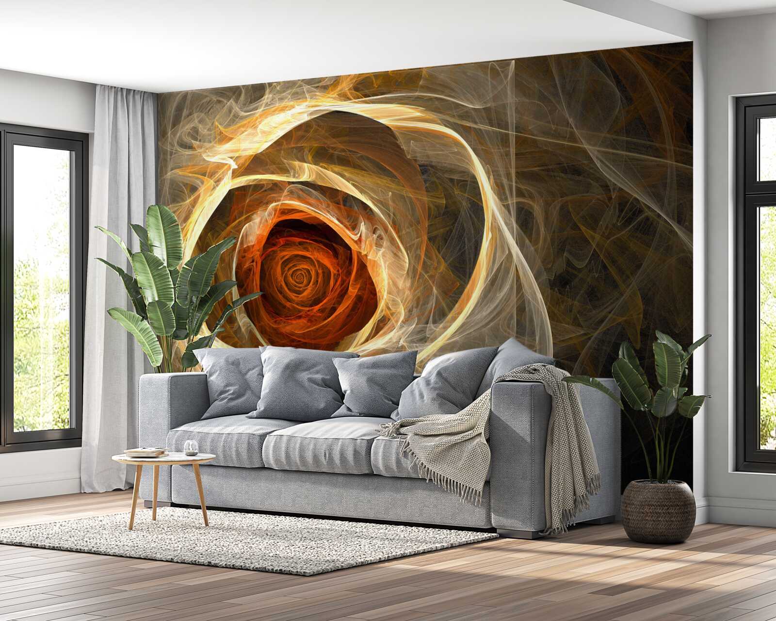 Fototapet trandafir luminos cu inimă roșiatică în stil abstract