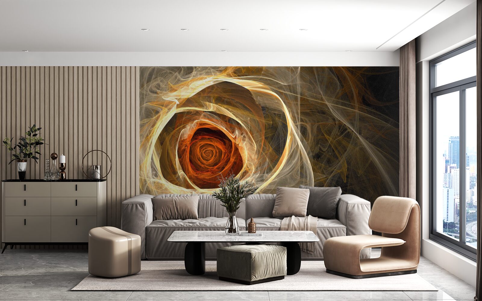 Fototapet trandafir luminos cu inimă roșiatică în stil abstract