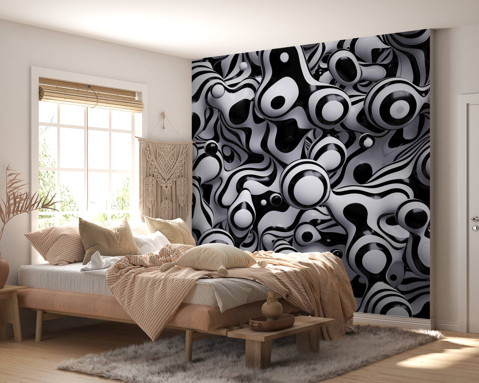 Fototapet picăturile întunecate pe un fundal de apă albă creează o abstracție