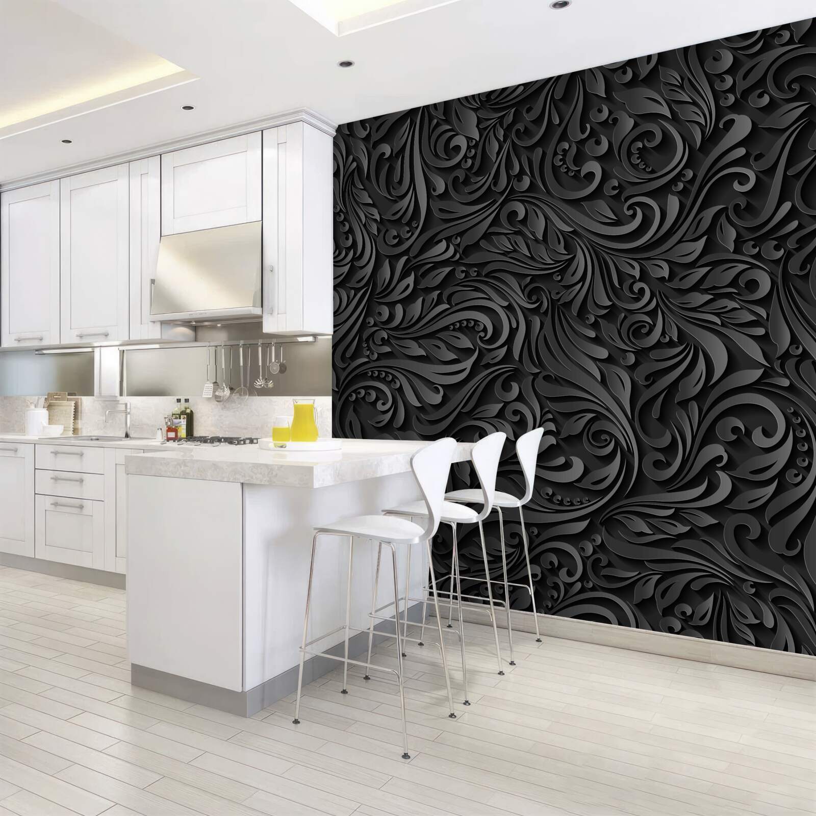 Fototapet linii negre traforate sub formă de modele florale