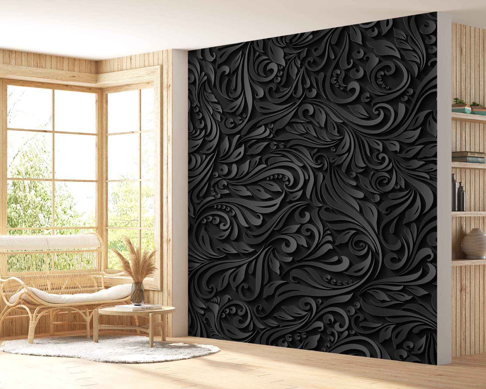 Fototapet linii negre traforate sub formă de modele florale