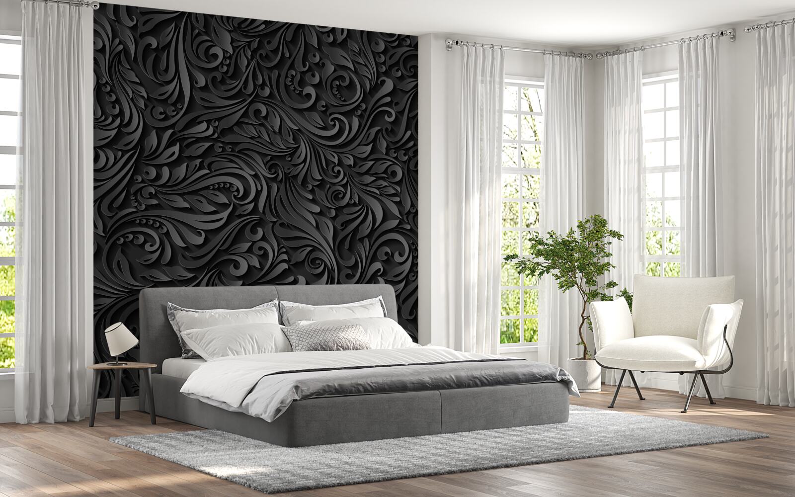Fototapet linii negre traforate sub formă de modele florale