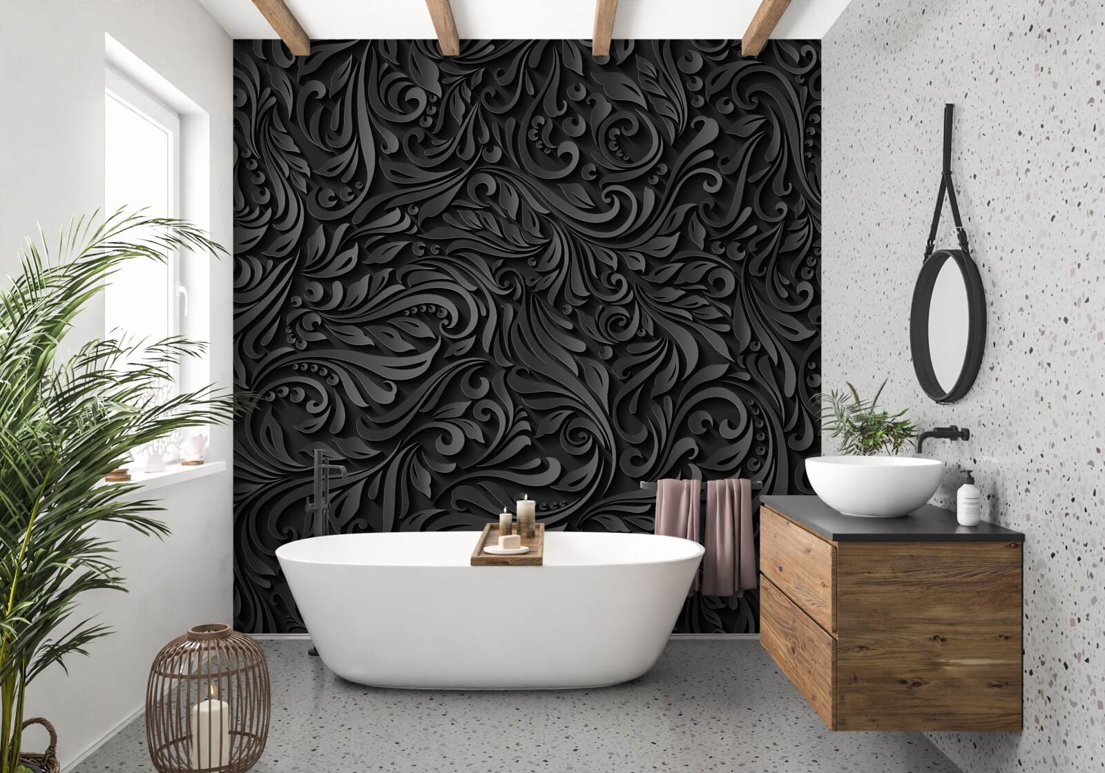 Fototapet linii negre traforate sub formă de modele florale